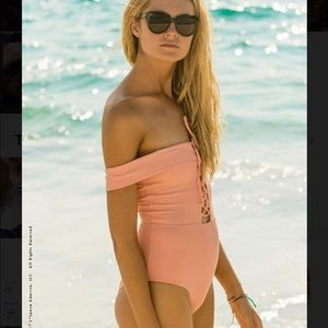 L*Space Anja Ribbed Tie-Up One Piece, Coral Size 8